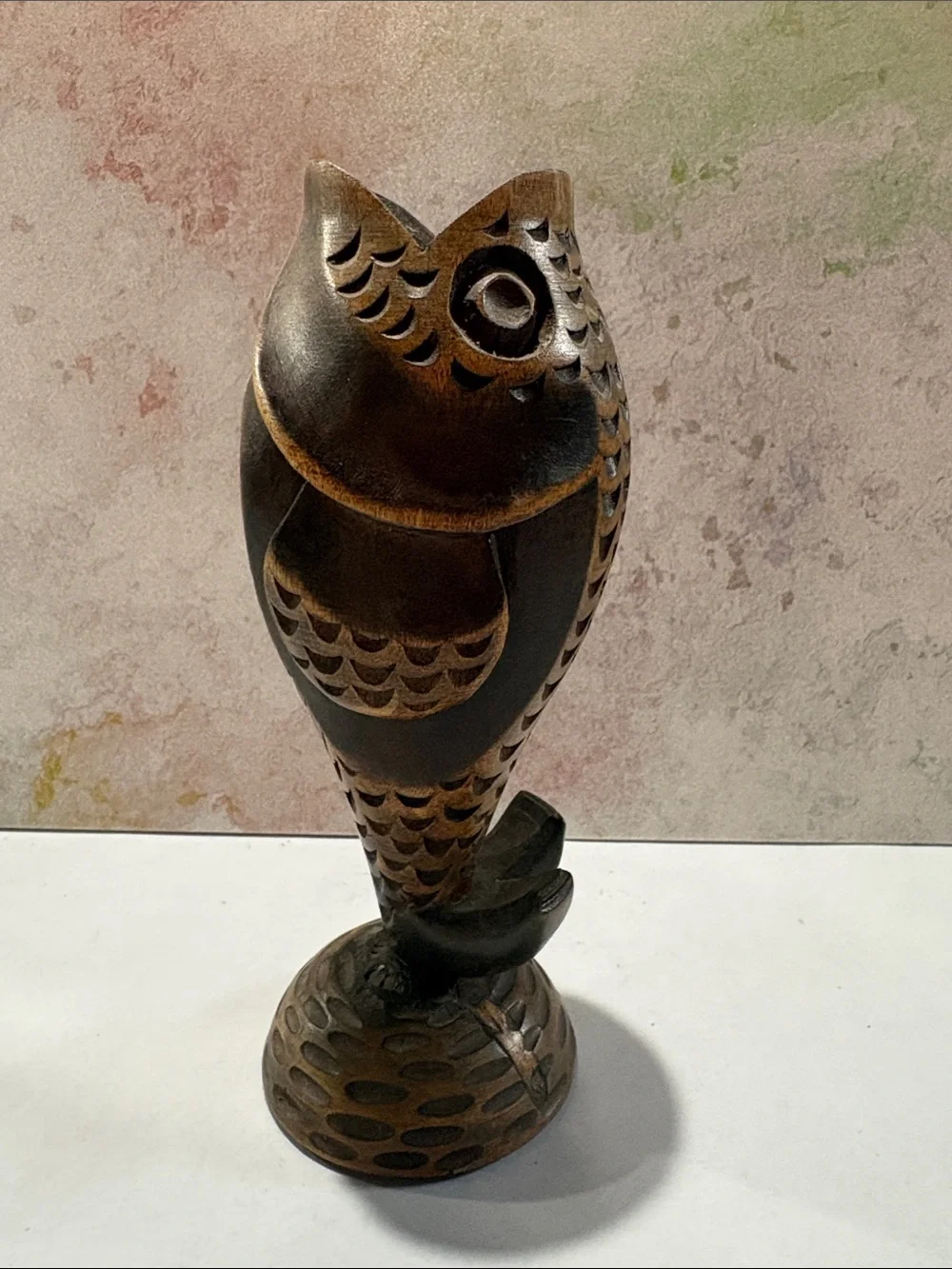 6” Hand-Carved Brown Wooden fish Sculpture - Decorative Home Art MCM